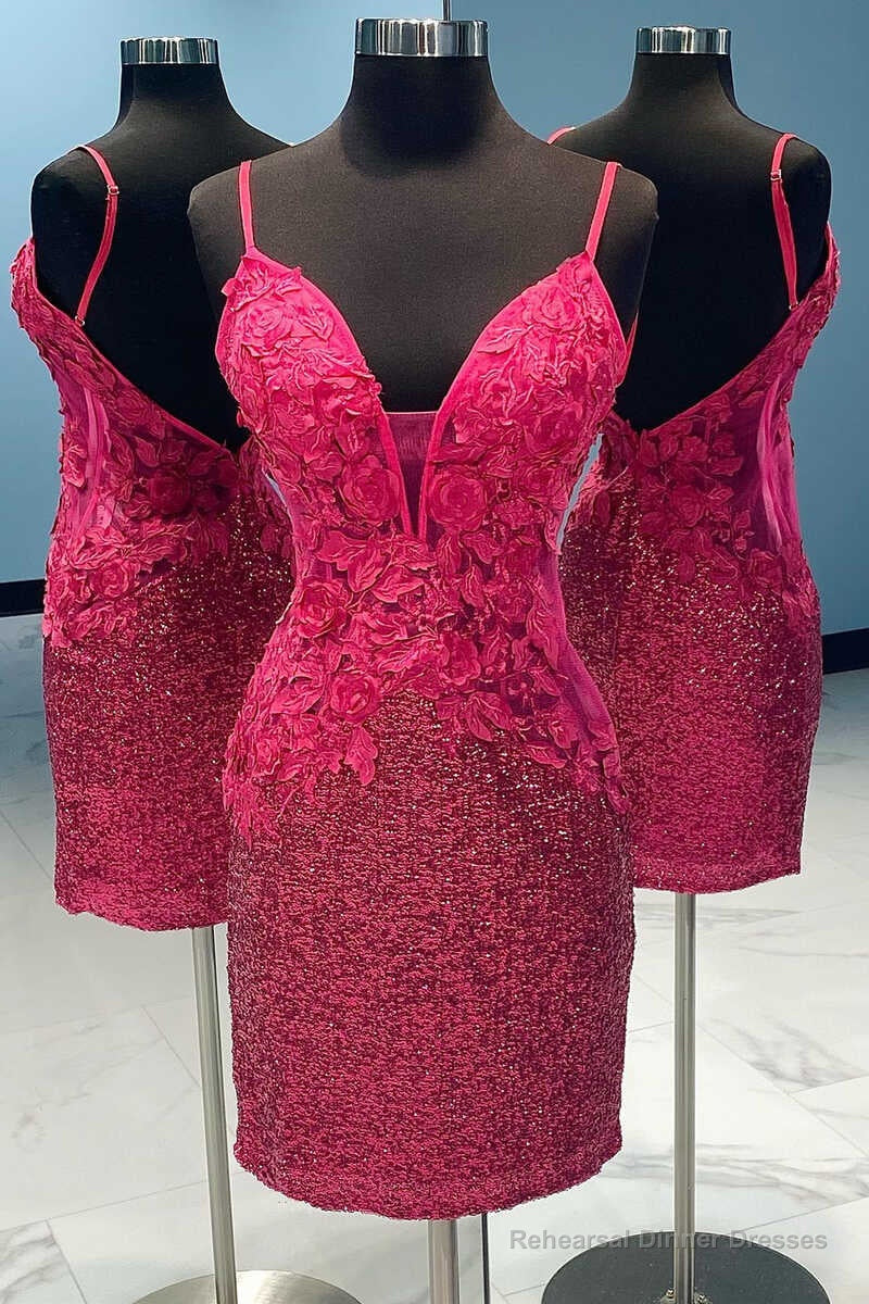 Sparkle Sequin Plunge V Appliques Bodycon Mini Dress Main image
