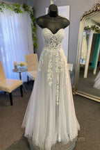 Tulle Floral Lace Sweetheart A-Line Evening Prom Gown