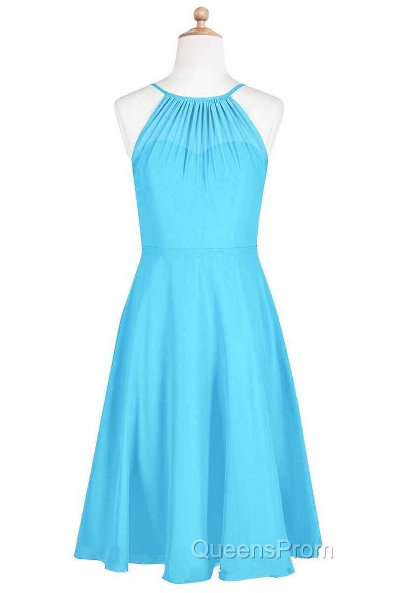 Pool Blue Chiffon Halter Short Bridesmaid Dress Secondary image