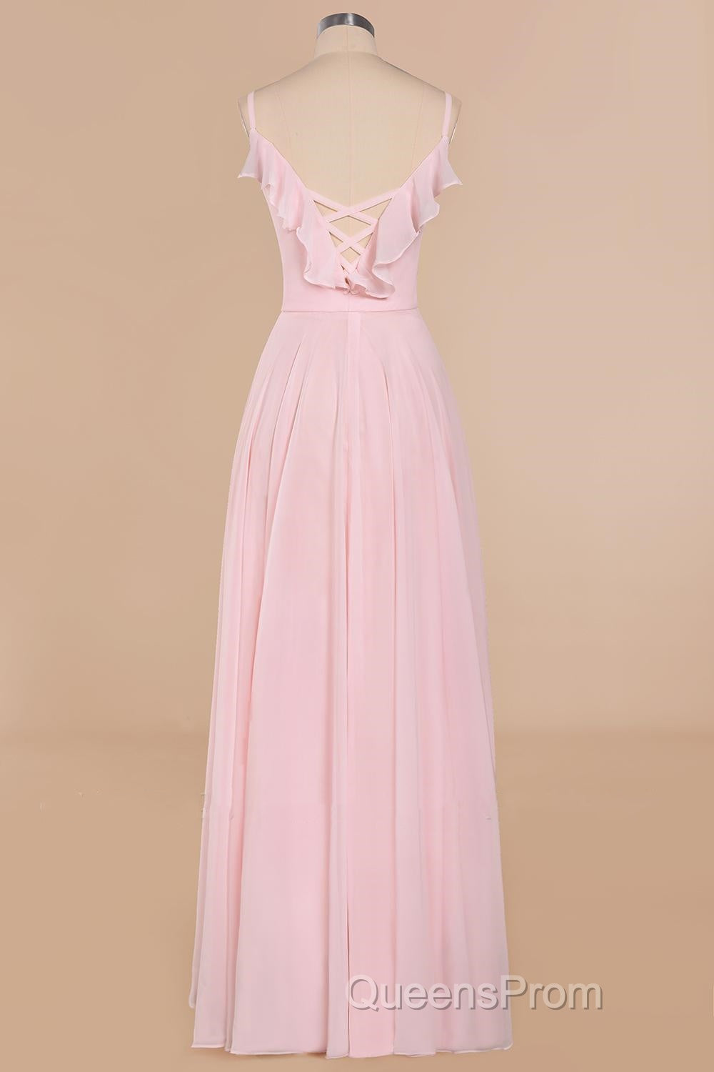 Pink Ruffle Lace-Up A-Line Long Bridesmaid Dress Secondary image