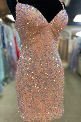 Sequin V-Neck Lace-Up Bodycon Mini Homecoming Dress