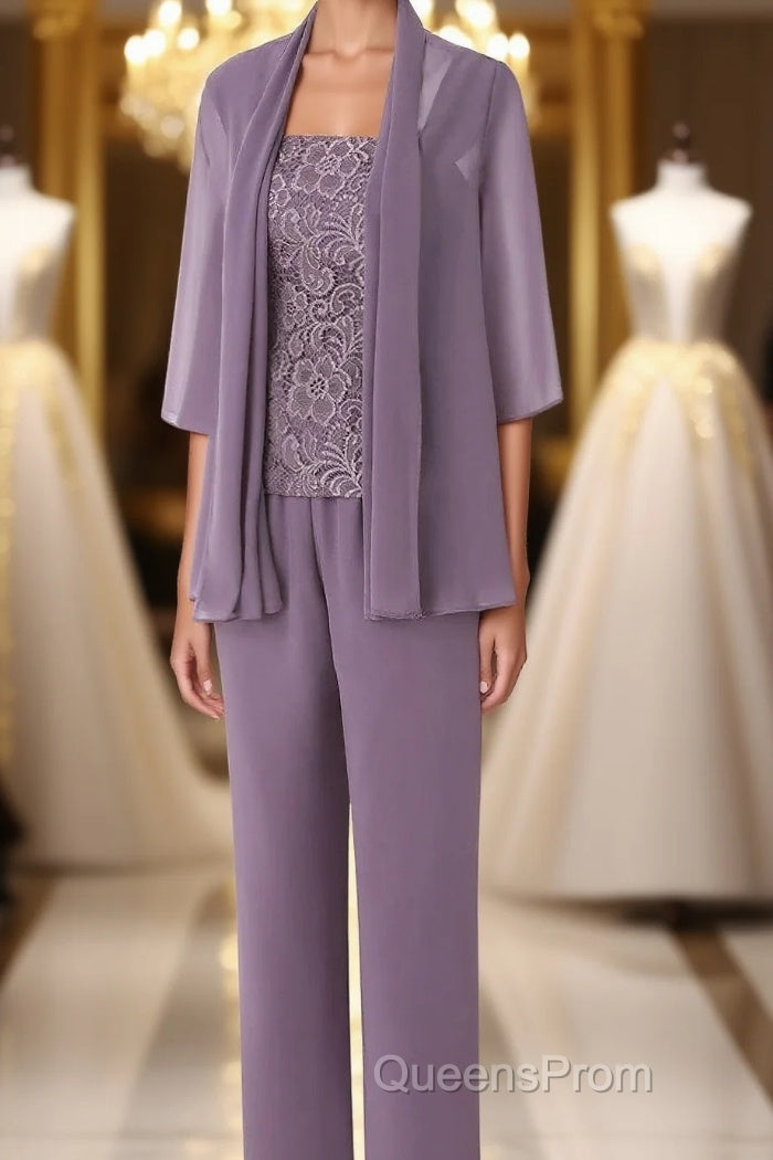 Three-Piece Mauve Square Neck Mother of the Bride Pant Suits Main image