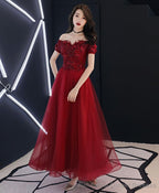 Burgundy Tulle Lace Prom Dress Burgundy Tulle Evening Dress