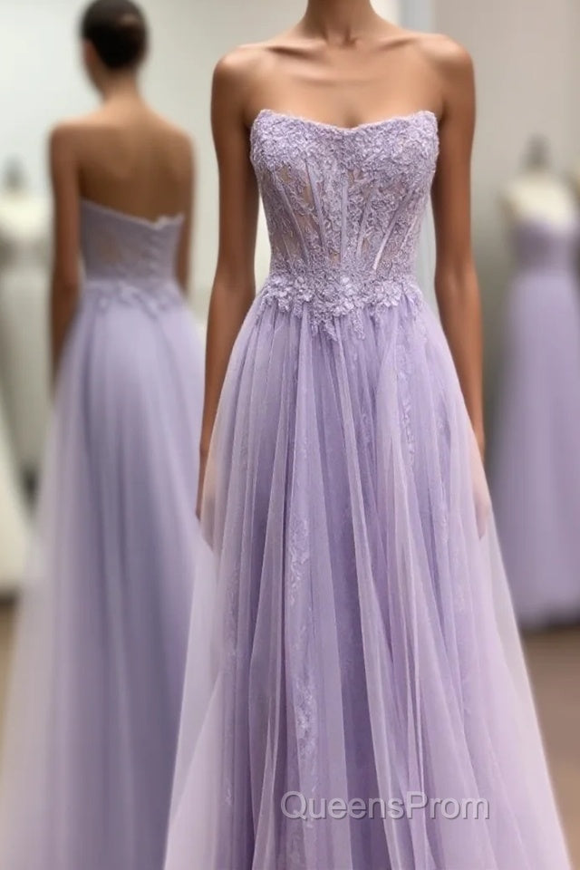 Strapless Lavender A-line Long Formal Dress