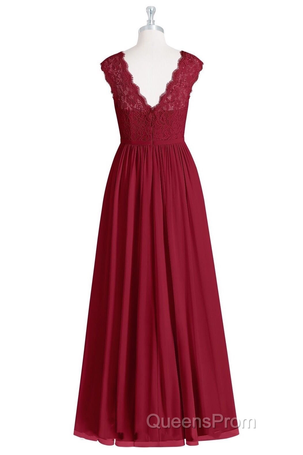 Red Lace Cap Sleeve A-Line Long Bridesmaid Dress Secondary image