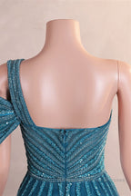 One-Shoulder Beading Sweep Train Backless Evening Dresses