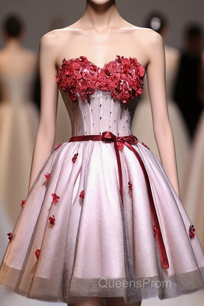 Red Sweetheart Neck Lace Short Evening Prom Dress Main image