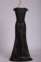 Black Off The Shoulder Sheath Evening Prom Dress Lace&Tulle Floor Length With Applique & Slit