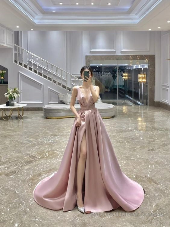 Pink A-Line Long Prom Dresses Evening Dresses Main image