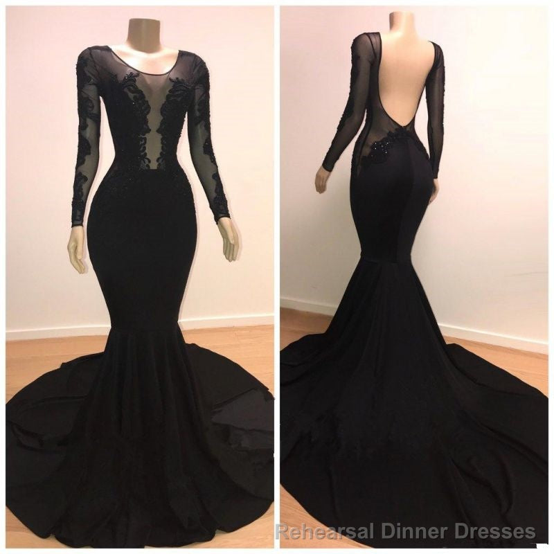 Unique Scoop Long Sleeves Backless Lace Appliques Tulle Sexy Mermaid Prom Dresses Secondary image