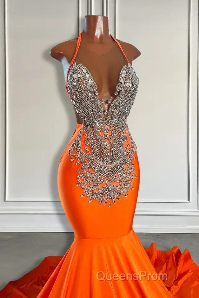 Sleeveless V-Neck Halter Mermaid Evening Prom Dress With Beadings Secondary image