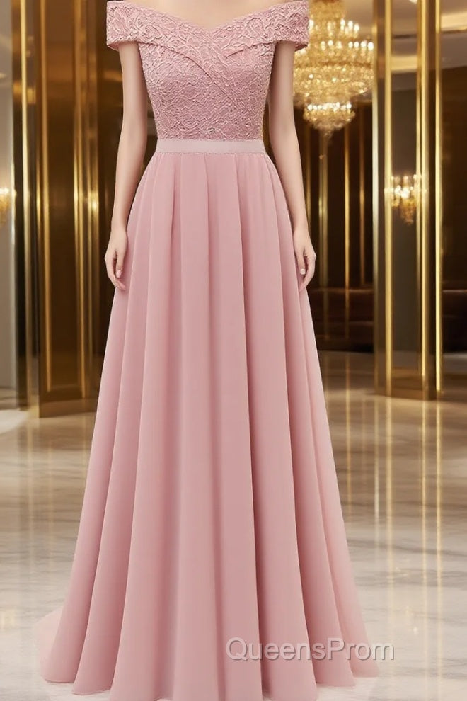 Womens Lace Bridesmaid Dress A-Line Off Shoulder Floral Lace Chiffon Evening Prom Dress Main image