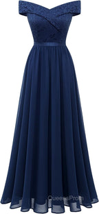 Womens Lace Bridesmaid Dress A-Line Off Shoulder Floral Lace Chiffon Evening Prom Dress