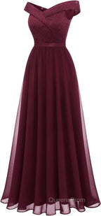 Womens Lace Bridesmaid Dress A-Line Off Shoulder Floral Lace Chiffon Evening Prom Dress
