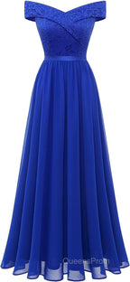 Womens Lace Bridesmaid Dress A-Line Off Shoulder Floral Lace Chiffon Evening Prom Dress