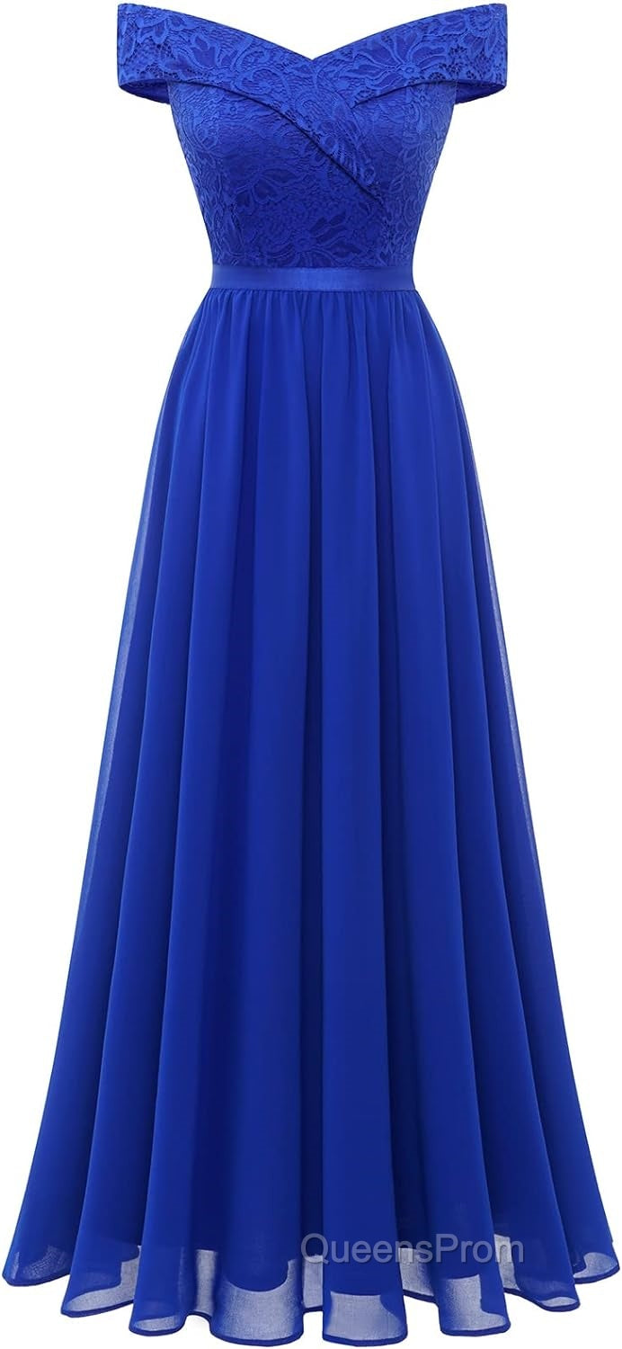 Womens Lace Bridesmaid Dress A-Line Off Shoulder Floral Lace Chiffon Evening Prom Dress