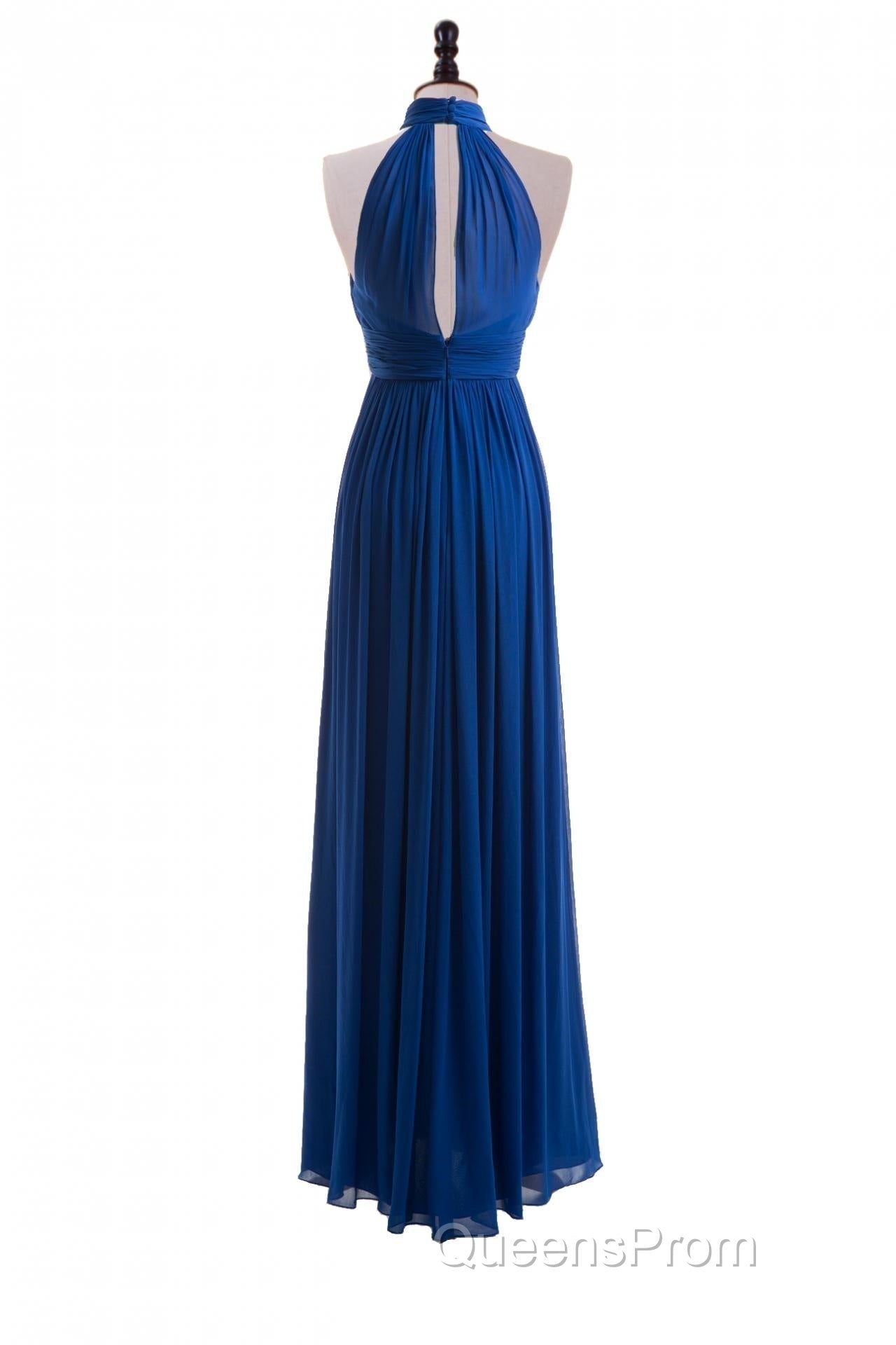 Royal Blue Chiffon Halter Keyhole Long Formal Dress Secondary image