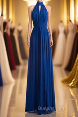 Royal Blue Chiffon Halter Keyhole Long Formal Dress