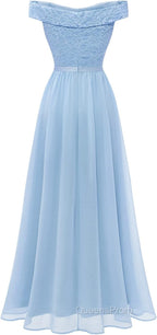 Womens Lace Bridesmaid Dress A-Line Off Shoulder Floral Lace Chiffon Evening Prom Dress