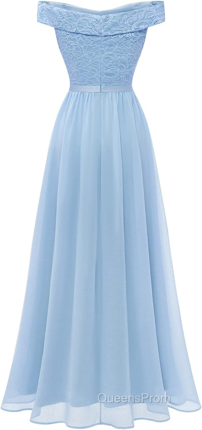 Womens Lace Bridesmaid Dress A-Line Off Shoulder Floral Lace Chiffon Evening Prom Dress