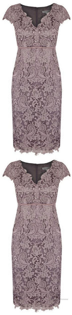 Sheath V Neck Cap Sleeves Lace Empire Mother Of The Bride Dress With Sash 6280