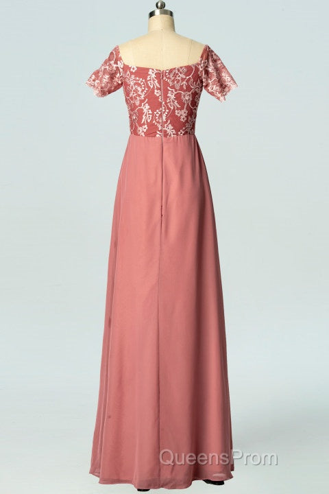 Dusty Rose Square Neck Short Sleeve Long Bridesmaid Dress Secondary image