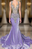 Lilac Mermaid Evening Prom Dress with Scoop Neckline Sleeveless and Crystal Beadings