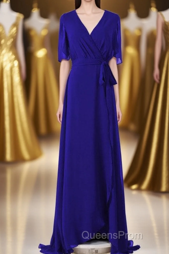 Royal Blue Chiffon Wrap Long Bridesmaid Dress Main image