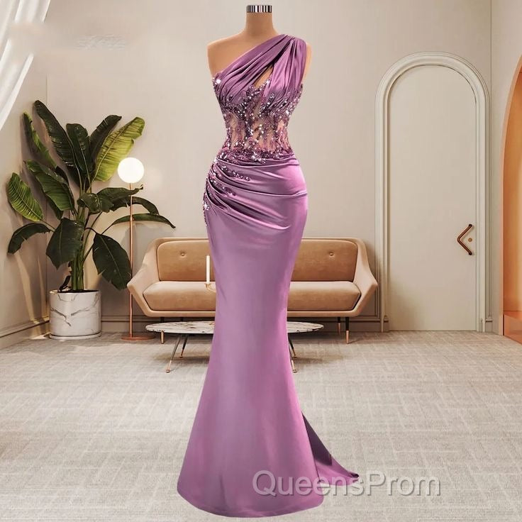 Lilac One Shoulder Mermaid Evening Prom Dress with Beads Secondary image