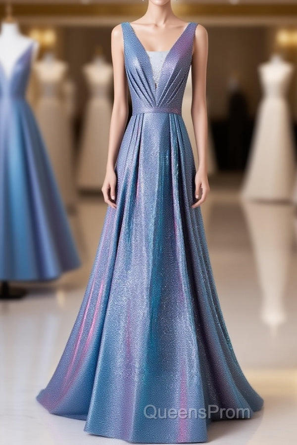Unique Blue Sequin Long Evening Prom Dress, Blue Formal Dress Main image