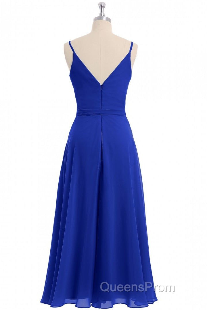 Royal Blue V-Neck Spaghetti Straps Tea-Length Bridesmaid Dress Secondary image