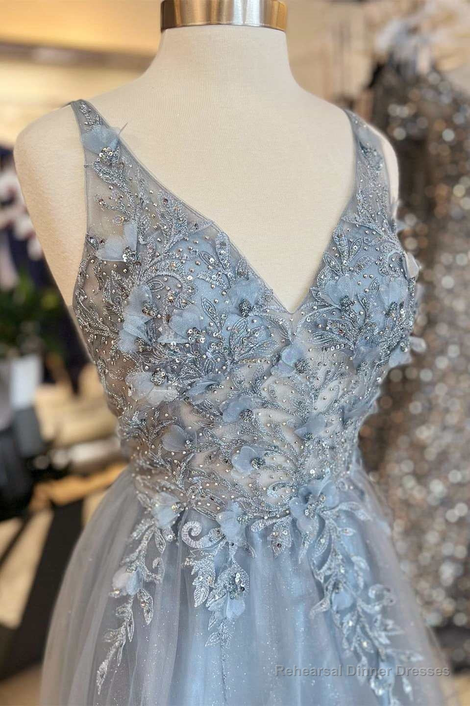 Fairy-Tale 3D Floral Lace V-Neck A-Line Prom Dress Secondary image