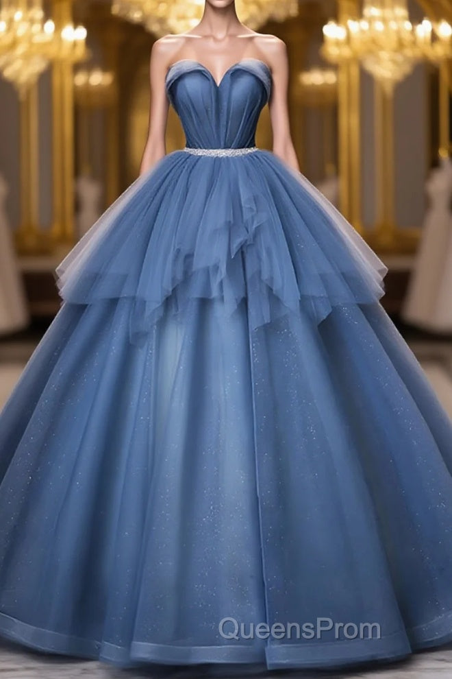 Blue Sweetheart Neck Tulle Long Evening Prom Dress, Blue Evening Dress Main image