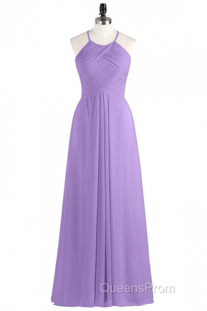 Sage Green Chiffon Halter Backless Long Bridesmaid Dress