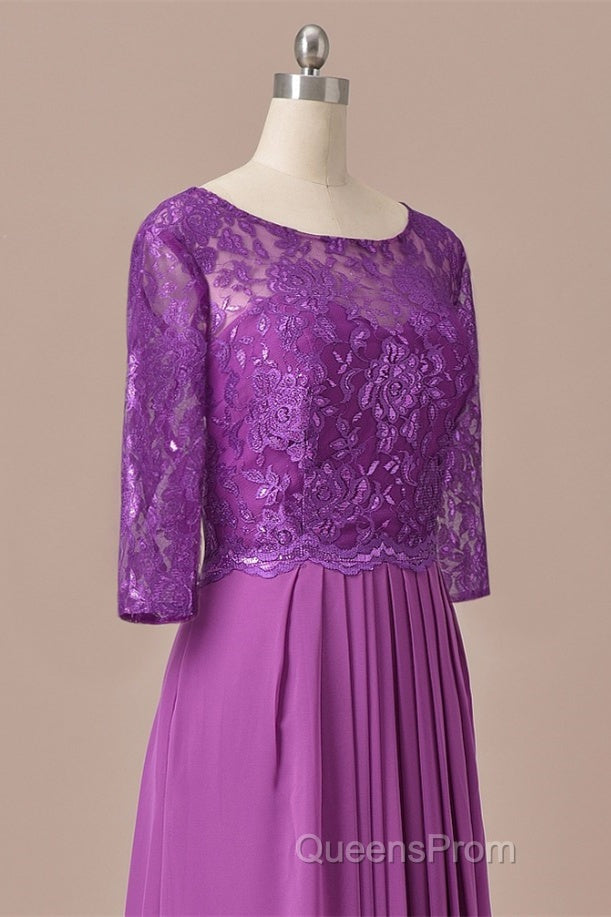 Purple Lace Round Neck Keyhole Back Long Mother of the Bride Dress Secondary image