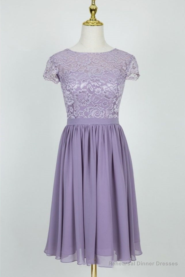 Cute Lace Crew Neck Lilac Bridesmaid Dress Main image