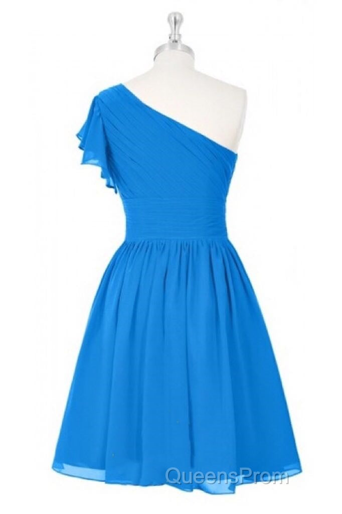 Blue One-Shoulder Ruffled Sleeve Short Bridesmaid Dress Secondary image