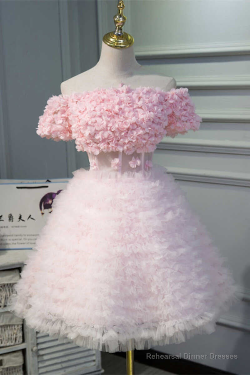 Pink Off-the-Shoulder Multi-tiered A-Line Homecoming Dress Main image