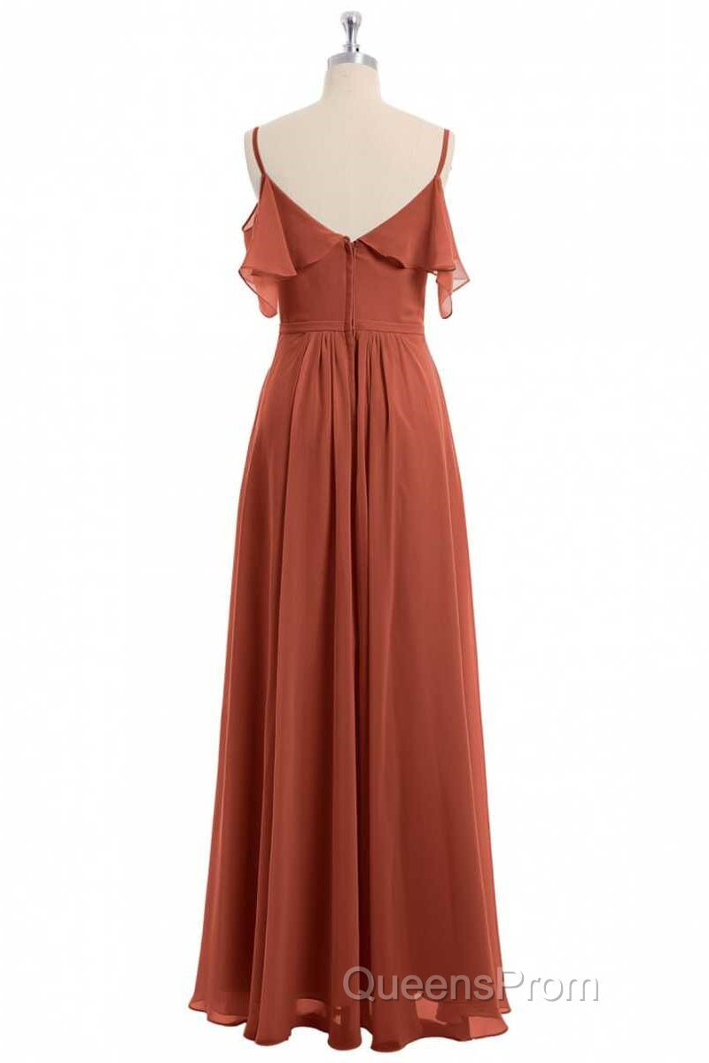 Rust Orange Straps Ruffled A-Line Bridesmaid Dress Secondary image