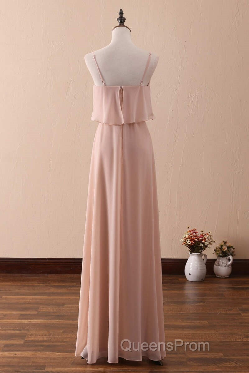 Blush Pink Spaghetti Strap Ruffled Long Bridesmaid Dress Secondary image