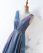 Unique Blue Sequin Long Evening Prom Dress, Blue Formal Dress