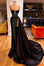 Black Spaghetti Straps Split Chapel Trailing Evening Prom Dresses