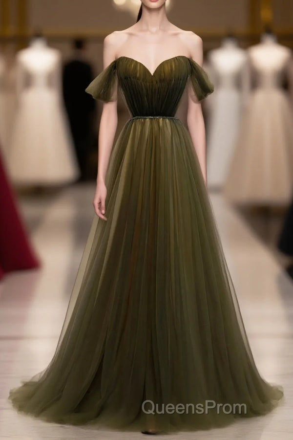 Simple Sweetheart Tulle Off Shoulder Long Evening Prom Dress, Tulle Formal Dress Main image