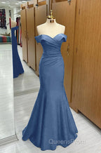 Long Navy Evening Prom Dress Mermaid Off-the-Shoulder Sweetheart Sleeveless