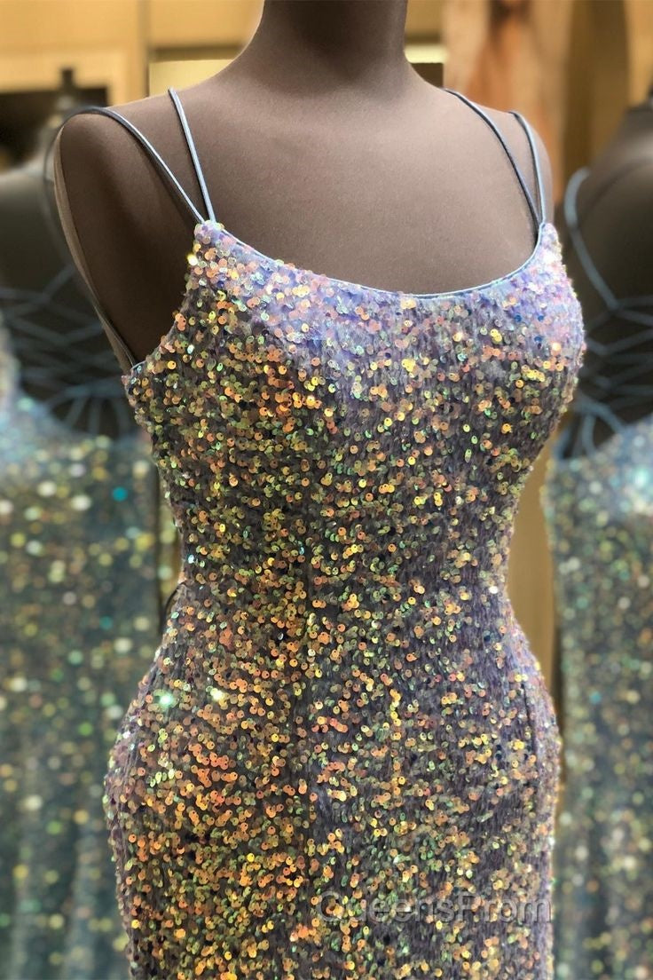 Double Straps Lace-Up Sequins Long Evening Prom Dress with Slit Secondary image