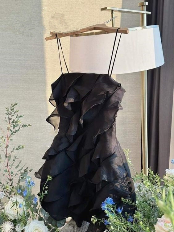 Black Spaghetti Straps Homecoming Dresses Short Prom Dress Main image