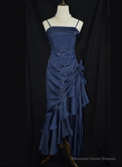 Dark Blue Vintage Floral Elegant Dress Asymmetrical Hem Prom Gown