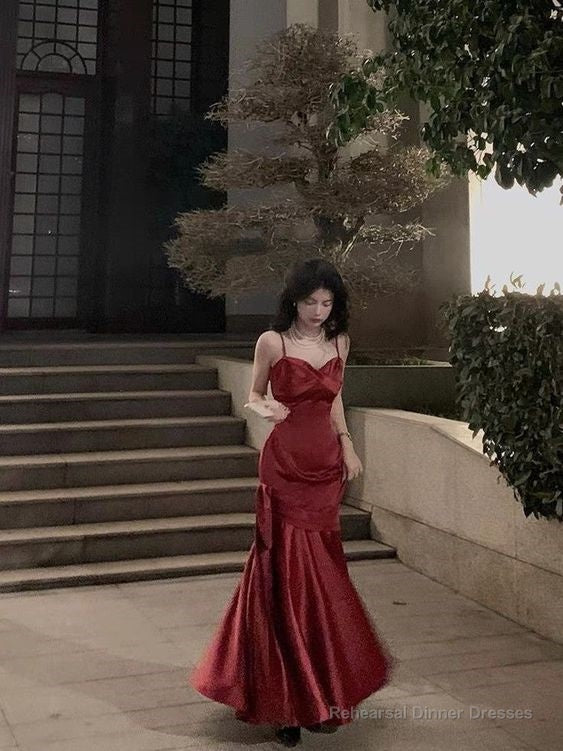 Stunning Mermaid Spaghetti Straps Long Wine Red Prom Dress Birthday Outfits Main image