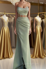 Off-the-Shoulder Mermaid Evening Prom Dress in Dusty Sage with Beads