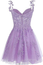 Lavender Tulle Lace Applique Homecoming Dress, Floral Tulle Short Evening Prom Dress